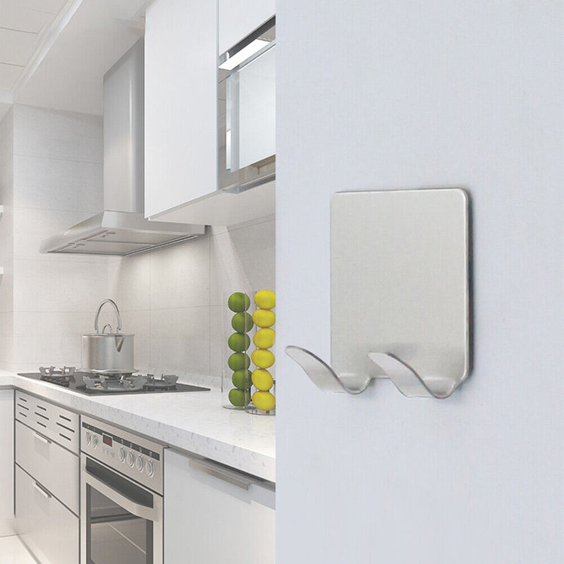 Self-adhesive Stainless Steel Hook Kitchen Wall Door Holder Hanger (2 Hook)