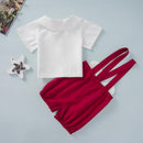 Infant Baby Girl Autumn Buttons Short-Sleeves 2pcs Clothes Sets Suspend Pants