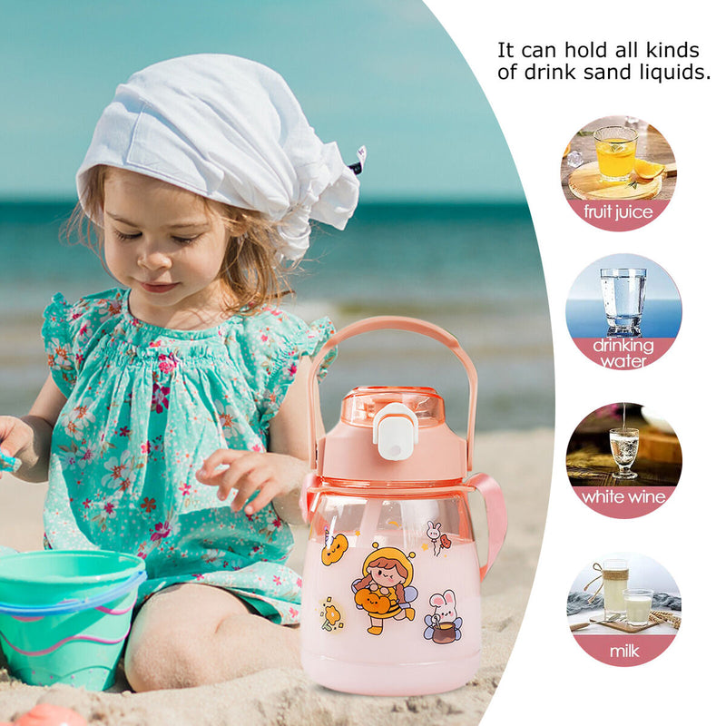 Bear Water Bottle with Straw - Leakproof & Portable Kids Bottles (Pink)