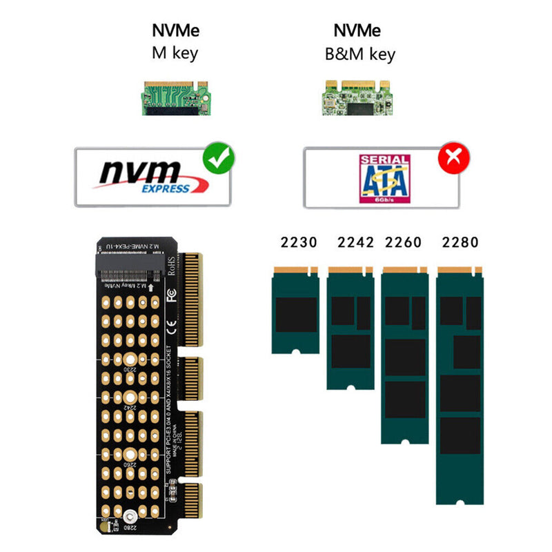 SSD M.2 NVME to PCI-E 4.0 X4 Riser Card PCI-Express X4/X8/X16 M Key Adapter
