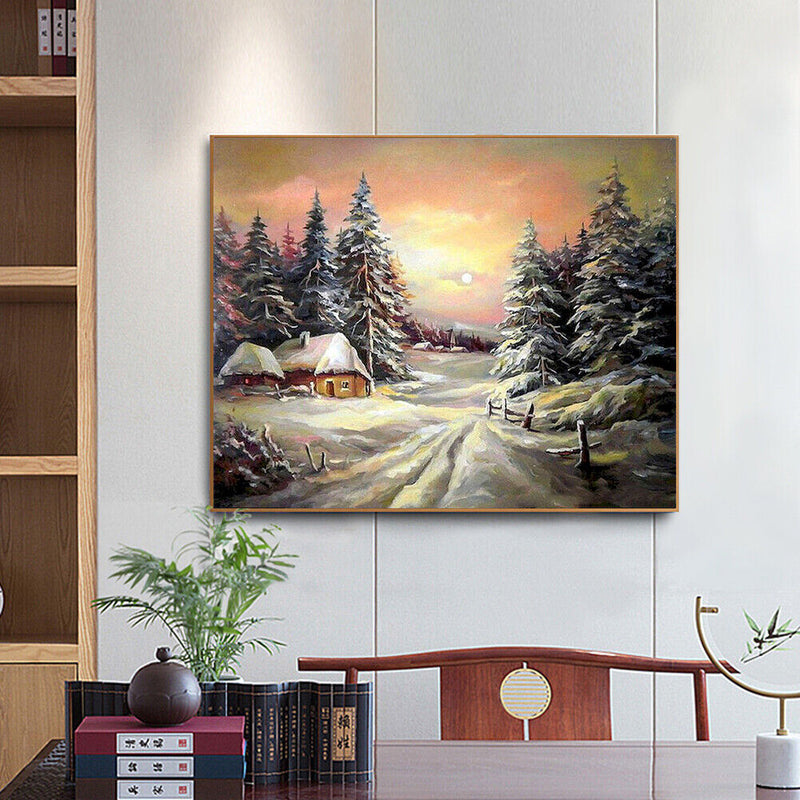 Sunset Cottage Oil Paint By Numbers DIY Handpainted on Canvas Wall Art Picture
