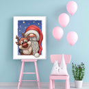 Cartoon Santa Elk Oil Paint By Numbers Kits DIY Handpainted on Canvas Art