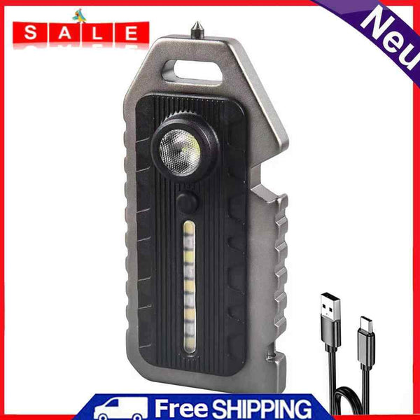 Type-C USB Rechargeable COB LED Flashlight with Whistle Camping Pocket Work Lamp