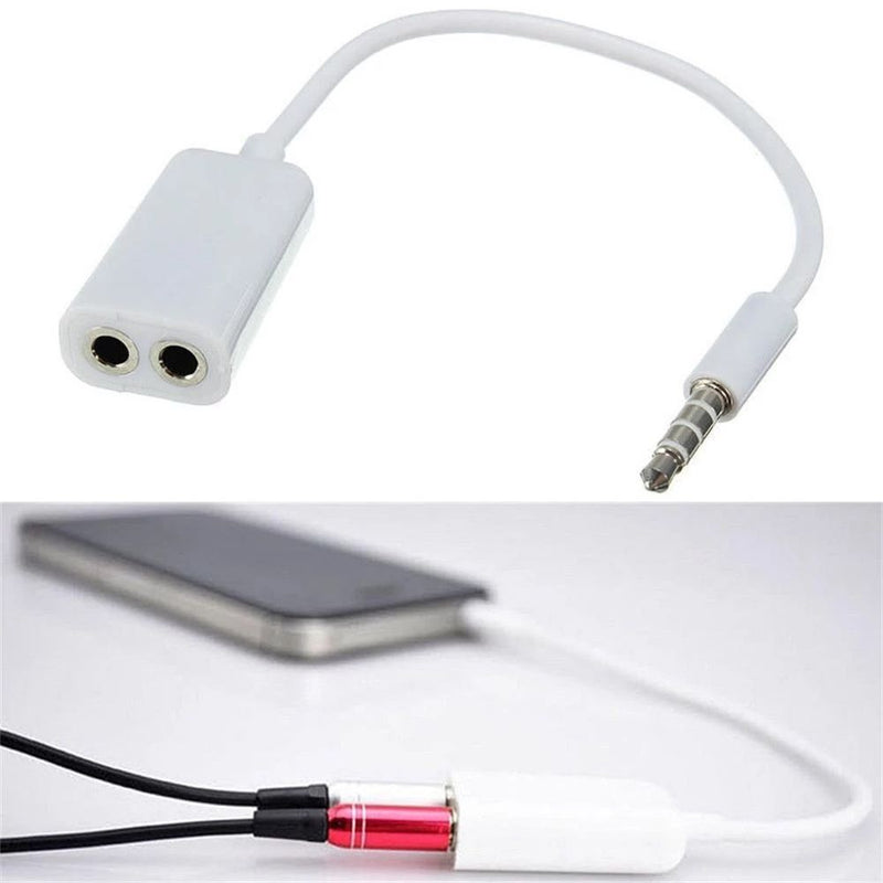 White Earphone Headphone Double Cord Adapter Y Splitter Cable Audio Cable