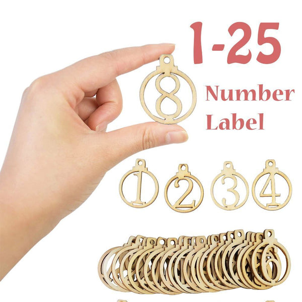 Wooden Xmas Advent Countdown Hanging Tags 1-25 Christmas Calendar Number Label