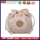 5pcs Women Straw Bucket Flower Drawstring Crossbody Shoulder Bags(Beige)