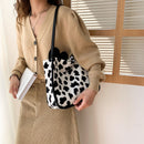 Women Winter Plush Shoulder Bag Zebra Leopard Cow Print Shopping Bags Handbags
