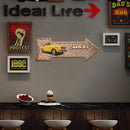 Arrow Shape Retro Metal Sign Rusty Texture Design Metal Painting Yellow Car