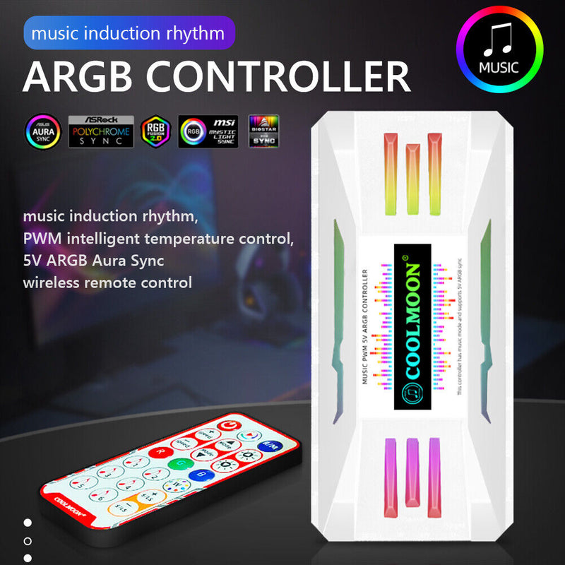 CoolMoon ARGB Controller 4 Pin PWM 5V 3 Pin Cooling Fan Wireless Remote Control