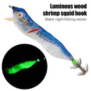 103mm LED Luminous Wood Shrimp Bait Squid Jigs Hook Fishing Lures (Blue)