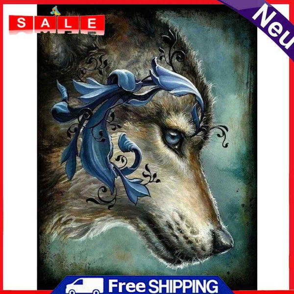 5D Rhinestone DIY Embroided Wolf Head Full Round Drill Diamond Painting Kit