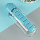 Portable Water Bottle with Pill Box Outdoor Container Medicine Cup (Blue) Newly