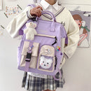 Preppy Style Contrast Color Large Backpack Women Travel Knapsack with Bear Badge