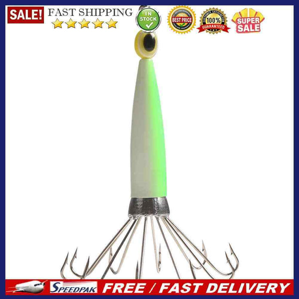 Squid Jig Fishing Lure Hook Octopus Sea Boat Hard Bait (Luminous Green 10 Claw)