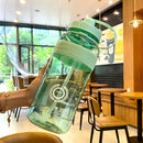 Portable Women Summer Gym Water Bottle Straw Large Capacity (Green 2000ml) Newly