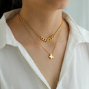 Titanium Steel Butterfly Pendant Female Double Layer Simple Necklace Choker