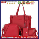 4pcs/Set Lichi Leather Tassels Women Tote Shoulder Clutch Card Bags (Red)