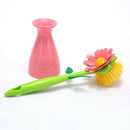Long Handle Pot Brush Flower Dishwashing Cleaning Kitchen Brushing (Pink)