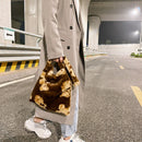 Women Faux Fur Cartoon Handbags Large Fluffy Shoulder Bags (Brown Bear)