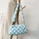 Women Fashion Plush Shoulder Bag Winter Animal Plaid Heart Print Underarm Bags
