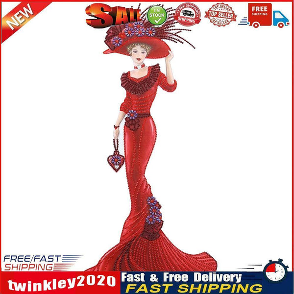 DIY Formal Dress Lady Part Special Shape Diamond Painting Kit (YX033 Red) Newly