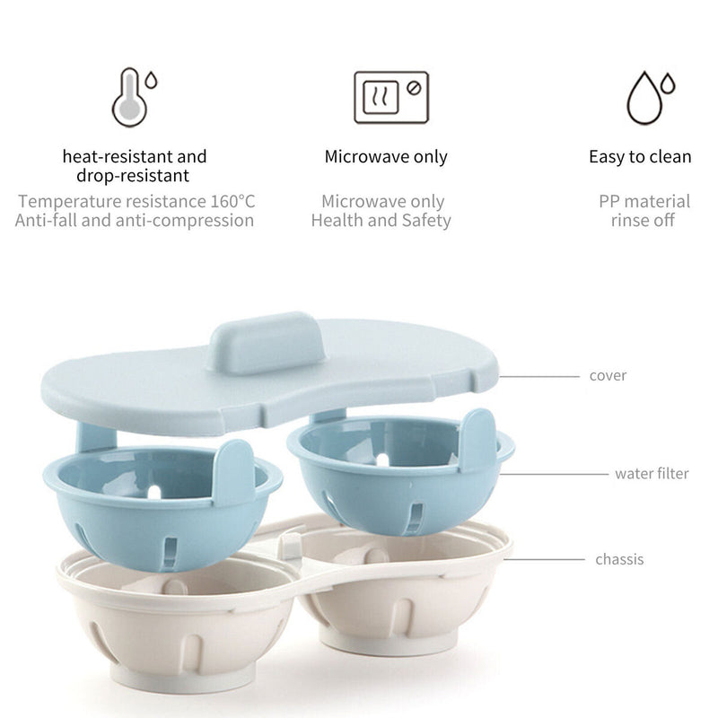 Microwave Egg Poacher Eco-Friendly Double Egg Poaching Cup - 4pcs (Blue)