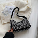 Casual Rhinestone Shoulder Bag Women Diamond Suede Underarm Handbag (Black)
