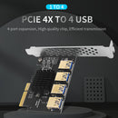 PCI-E 1to 4 PCI Express Riser Card Adapter 4 USB Port Extender Expansion Card