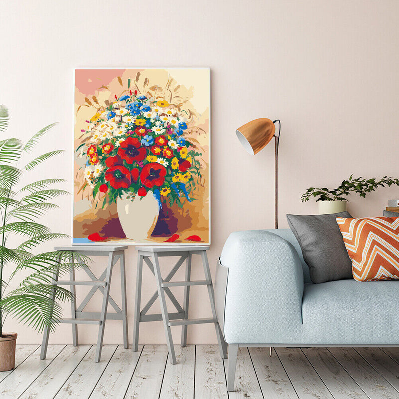 DIY Paint By Number Kit Frameless Colorful Flowers Canvas Handpainted Handcraft
