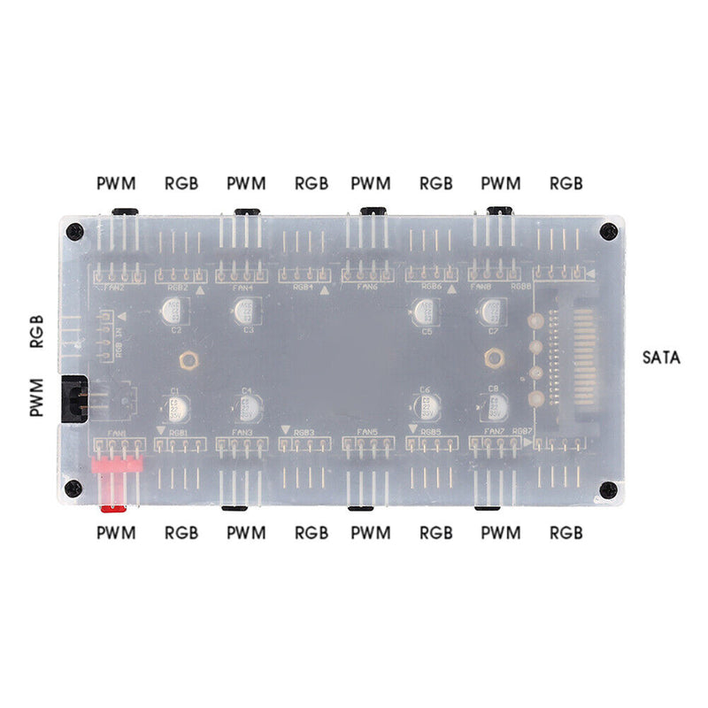 1 To 8 Multi Way Splitter RGB PWM HUB 12V/4 Pin  for PC Fan Cooler Motherboard