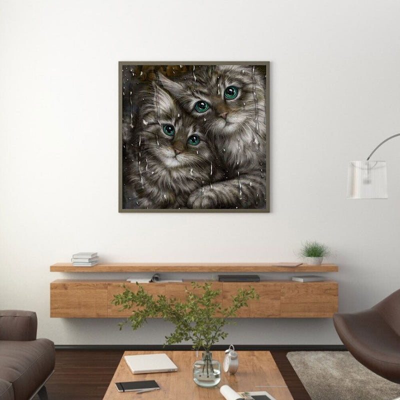 5D DIY Diamond Painting Full Round Drill Two Cats Wall Decor Rhinestone Cra
