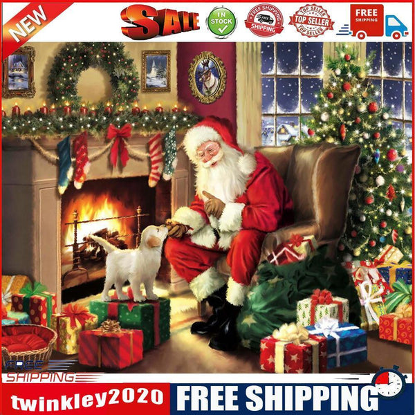 Santa Claus and Puppy Paint By Numbers Kit DIY Frameless Picture On Canvas