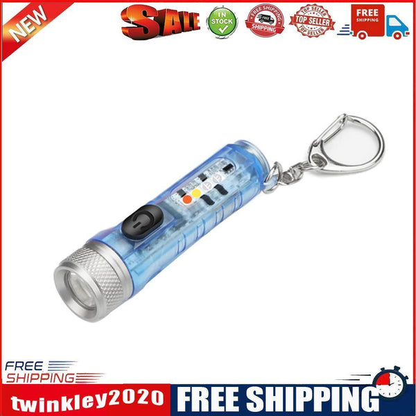 Mini Keychain Torch w/ Buckle USB Rechargeable Emergency Flashlight (Blue)