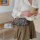 Sequin Clutch Women Evening Purse Metal Party Chain Shoulder Bag (Black)