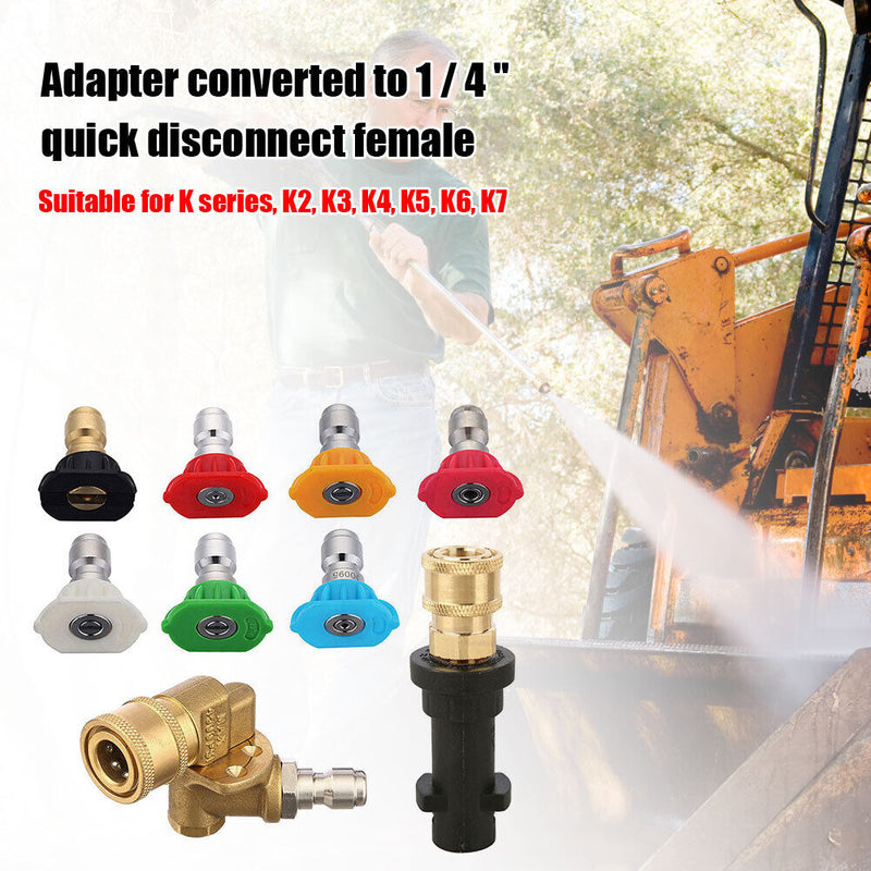 Pressure Washer Gun Adapter + Pivot Coupler + 7 Tips for Karcher K Series Newly