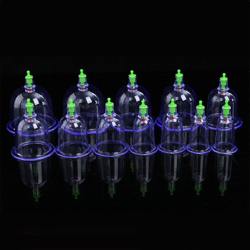 12pcs Chinese Medical Vacuum Cans Cupping Cup Massage Therapy Kit w/Suction Pump