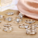 Color Elegant Statement Rings Set Hollow Heart Boho Finger Ring Leaves Flower