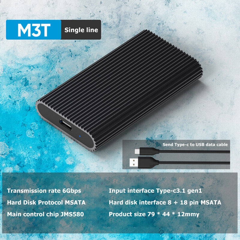 Blueendless M3T USB 3.1 to MSATA SSD Box Type-C Adapter Solid State Drive Case