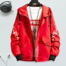 Zipper Drawstring Men Teenager Boy Long-Sleeves Hoodie Coat Letter Pocket Jacket