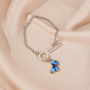 Butterfly Pendant Bracelet Women Simple Metal Buckle Bangles Jewelry (Blue)