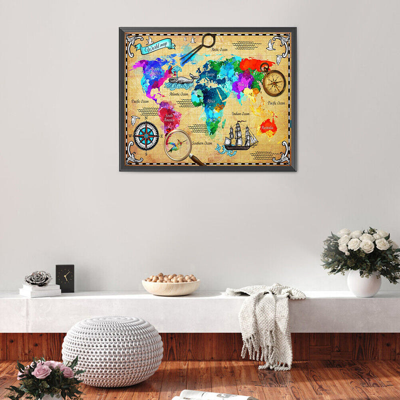 World Map Oil Paint By Numbers Kits Canvas Drawing DIY Coloring Picture Art
