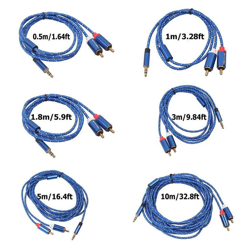3pcs 3.5mm Male to 2 RCA Male Aux Audio Cable(10m)