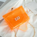 Fashion Women Transparent Messenger Bag Ladies Beach Chain Handbag (Orange)