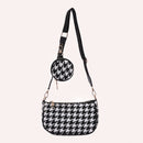 Retro Houndstooth Shoulder Bag Round Purse Women Composite Bags (Black)