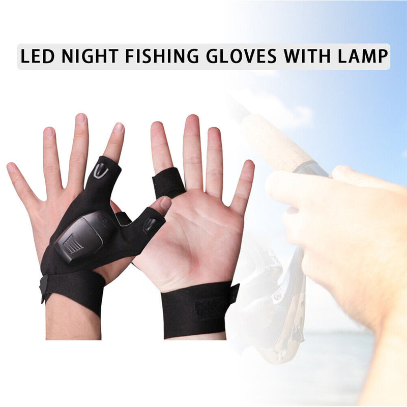 Outdoor Fishing Fingerless Gloves LED Flashlight Camping Hiking Cycling Gloves