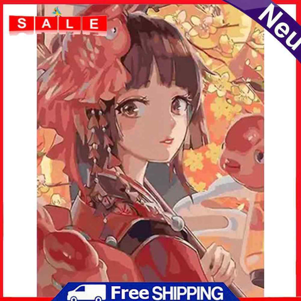 Hand Painted Oil Anime Girl Drawing DIY Canvas Paint By Numbers Wall Decor Kit
