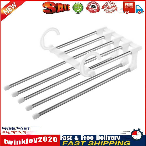 5 Layers Clothes Hanger Pants Storage Rack Trousers Hanging Shelf (White) Newly