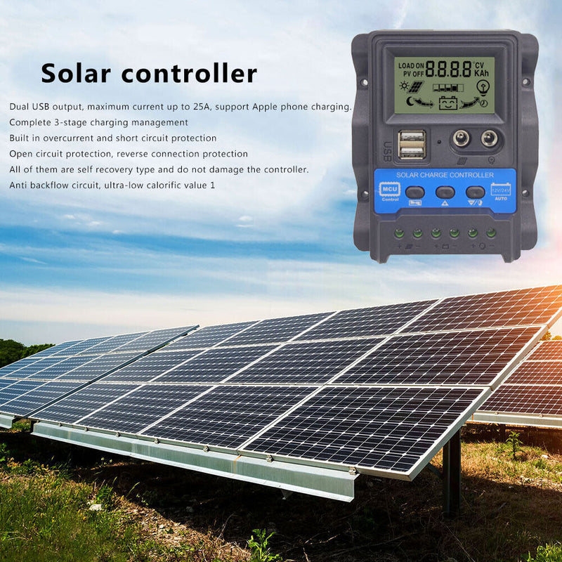 12V/24V PWM LCD Auto Solar Charger Controller w/ Light Time Control (30A) Newly