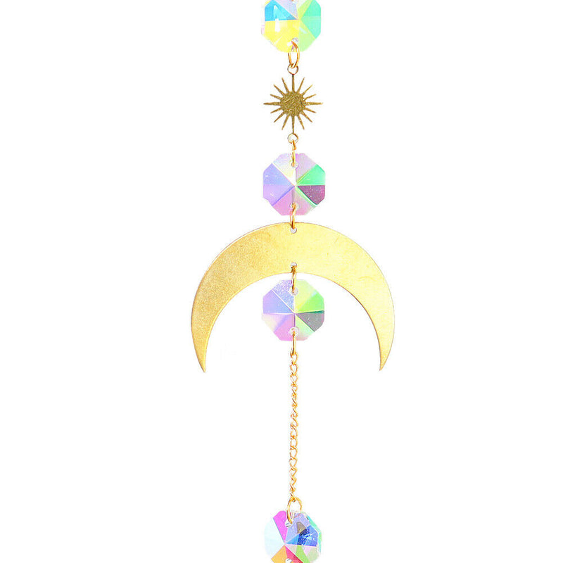 4pcs Hanging Crystal Light Catcher Metal Moon Sun Garden Wall Wind Chime Newly