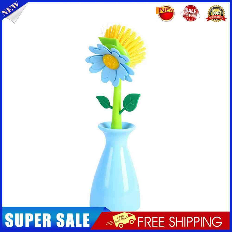 Flower Shape Pot Washing Brush with Long Handle Kitchen Cleaning Accessories